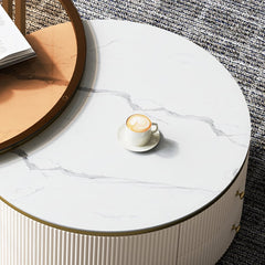 Round Sintered Stone Glass Nesting Coffee Table Set